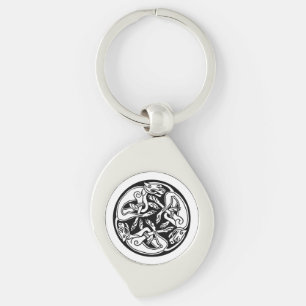 Black Celtic Interlaced Hounds and Dogs on White Keychain