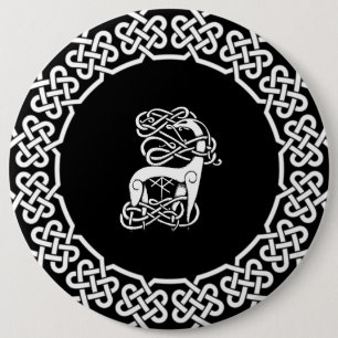 Black Celtic/Nordic deer 6 Inch Round Button