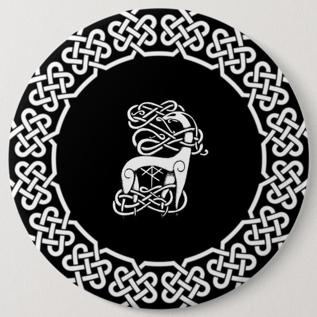 Black Celtic/Nordic deer 6 Inch Round Button (Front)