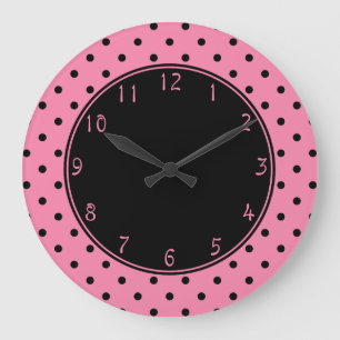 Black centre Small Black Polka Dots on hot pink Large Clock