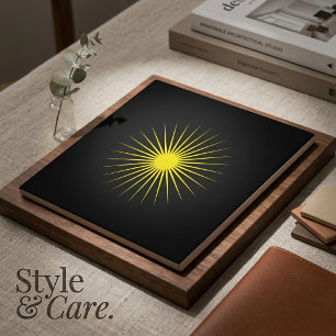 Black Ceramic Tile with Striking Yellow Star Desig