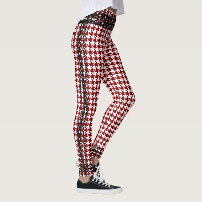 Black Chain Trim Red White Houndstooth Leggings (Right)