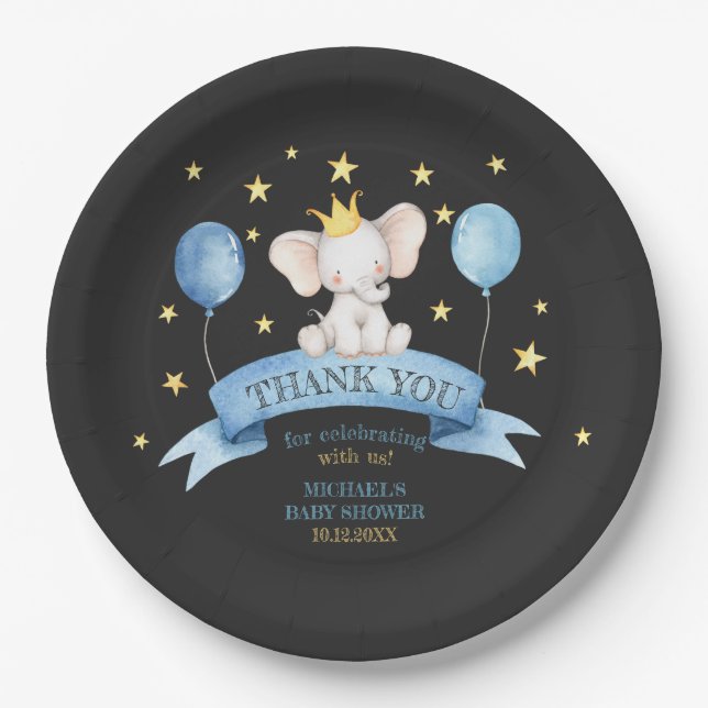 black chalk baby elephant BALLOON Paper Plate (Front)