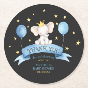 black chalk baby thank you elephant BALLOON Round Paper Coaster