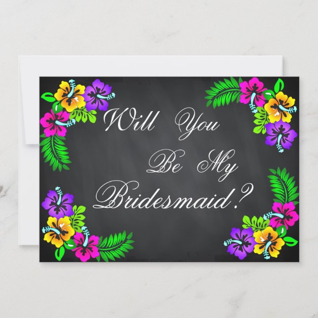 Black Chalk Board Floral Will you be my Bridesmaid Invitation (Front)
