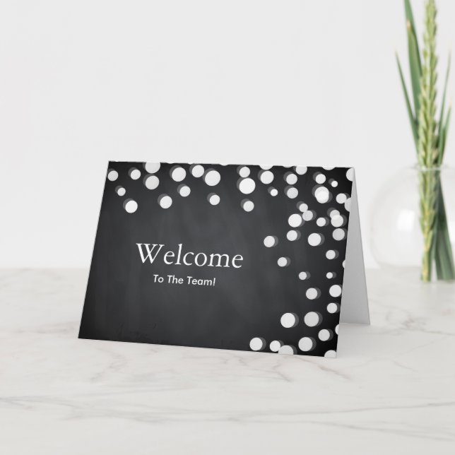 Black Chalkboad Falling Sparkles Polka Dot Welcome Card (Front)