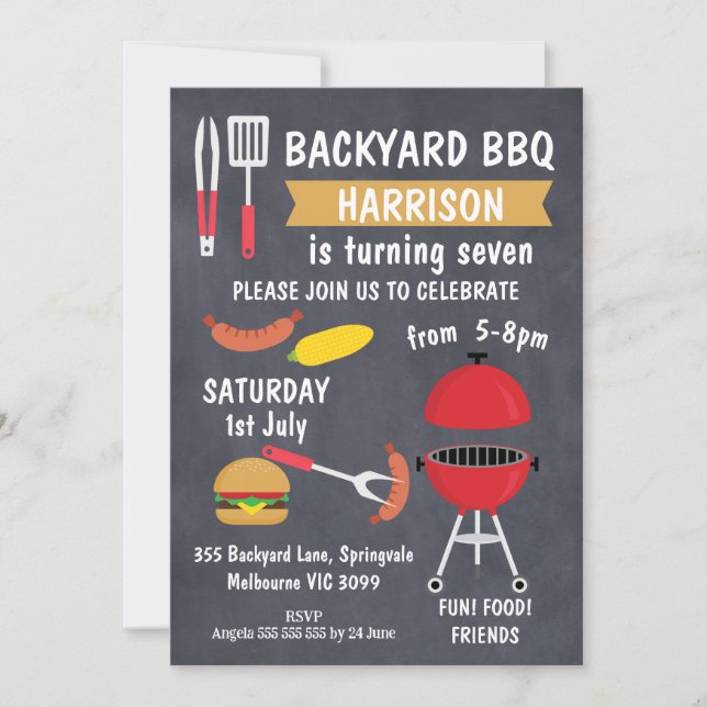 Black Chalkboard Backyard BBQ Birthday Invitation (Front)