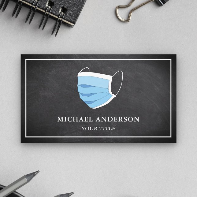 Black Chalkboard Blue Face Mask Business Card (Creator Uploaded)