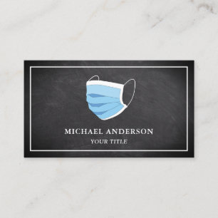Black Chalkboard Blue Face Mask Business Card