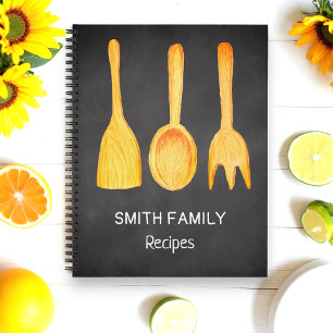 Black Chalkboard Brown Yellow Utensils Recipe Notebook