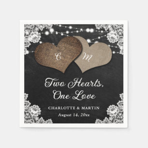 Black Chalkboard Burlap Lace Monogram Wedding Napkin