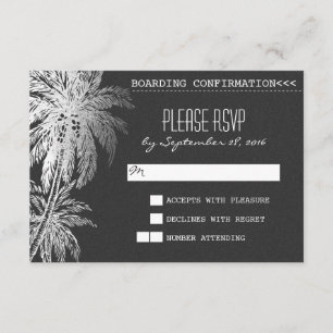 Black chalkboard destination wedding RSVP cards
