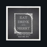 Black Chalkboard Eat, Drink & Be Married Wedding Napkin<br><div class="desc">This is a personalized Eat,  Drink & Be Married Chalkboard wedding paper napkins for your reception. You can customize with your bride and groom names,  monogram initial,  wedding date and adding colours. It is also great for wedding showers,  rustic wedding receptions,  bridal showers,  wedding anniversaries,  couple showers</div>
