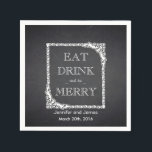 Black Chalkboard Eat, Drink & Be Married Wedding Napkin<br><div class="desc">This is a personalized Eat, Drink & Be Married Chalkboard wedding paper napkins for your reception. You can customize with your bride and groom names, monogram initial, wedding date and adding colours. It is also great for wedding showers, rustic wedding receptions, bridal showers, wedding anniversaries, couple showers</div>