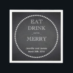Black Chalkboard Eat, Drink & Be Married Wedding Napkin<br><div class="desc">This is a personalized Eat,  Drink & Be Married Chalkboard wedding paper napkins for your reception. You can customize with your bride and groom names,  monogram initial,  wedding date and adding colours. It is also great for wedding showers,  rustic wedding receptions,  bridal showers,  wedding anniversaries,  couple showers</div>