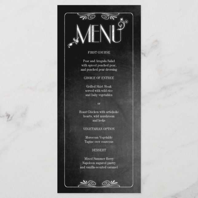 Black Chalkboard Elegant Slim Dinner Menu (Front)