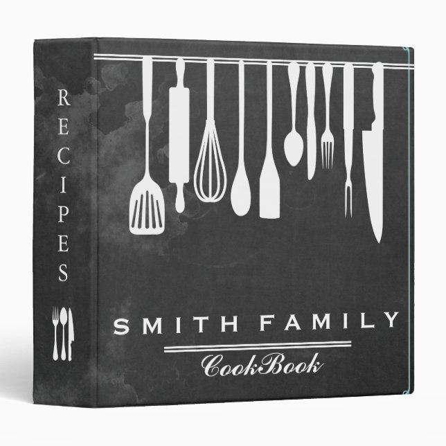 Black Chalkboard Family Recipe Cookbook 3 Ring Bin Binder (Front/Spine)