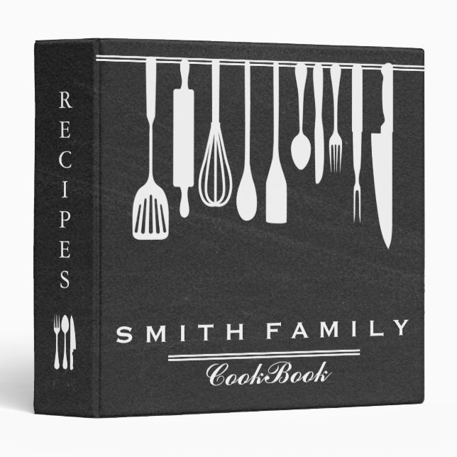 Black Chalkboard Family Recipe Cookbook 3 Ring Bin Binder (Front/Spine)
