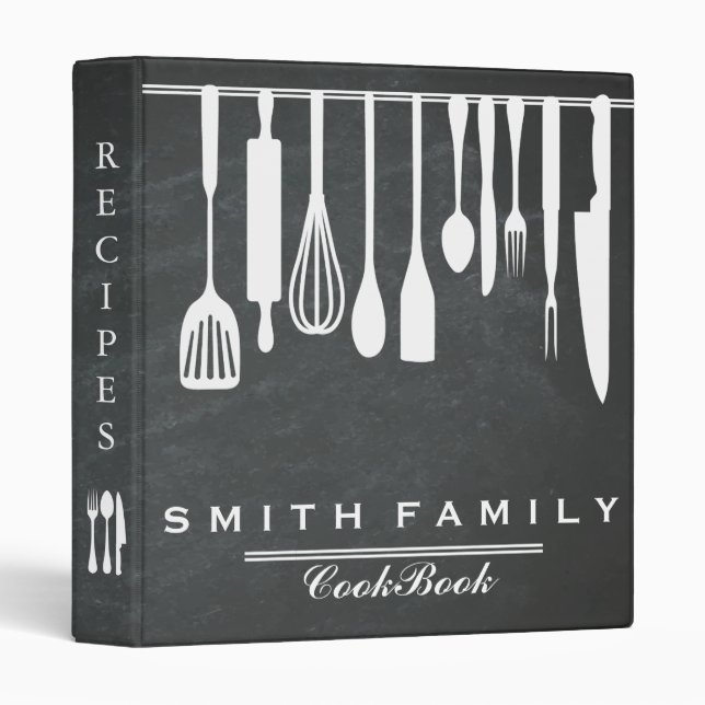 Black Chalkboard Family Recipe Cookbook 3 Ring Bin Binder (Front/Spine)