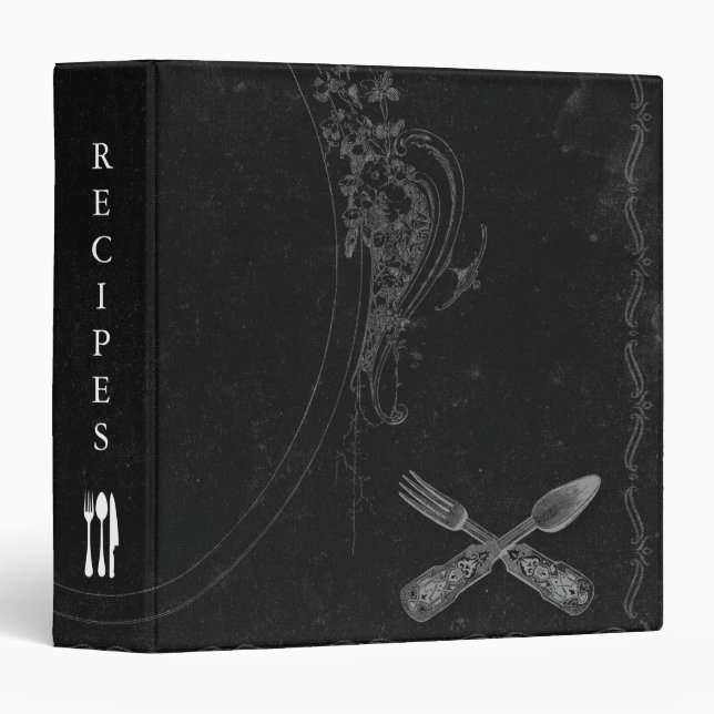 Black Chalkboard Family Recipe Cookbook 3 Ring Bin Binder (Front/Spine)