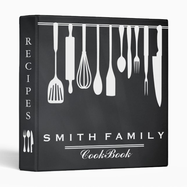 Black Chalkboard Family Recipe Cookbook 3 Ring Bin Binder (Front/Spine)