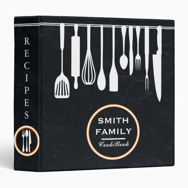 Black Chalkboard Family Recipe Cookbook Binder (Front/Spine)
