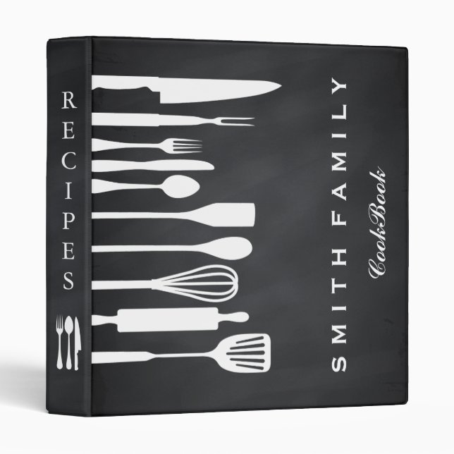 Black Chalkboard Family Recipe Cookbook Binder (Front/Spine)
