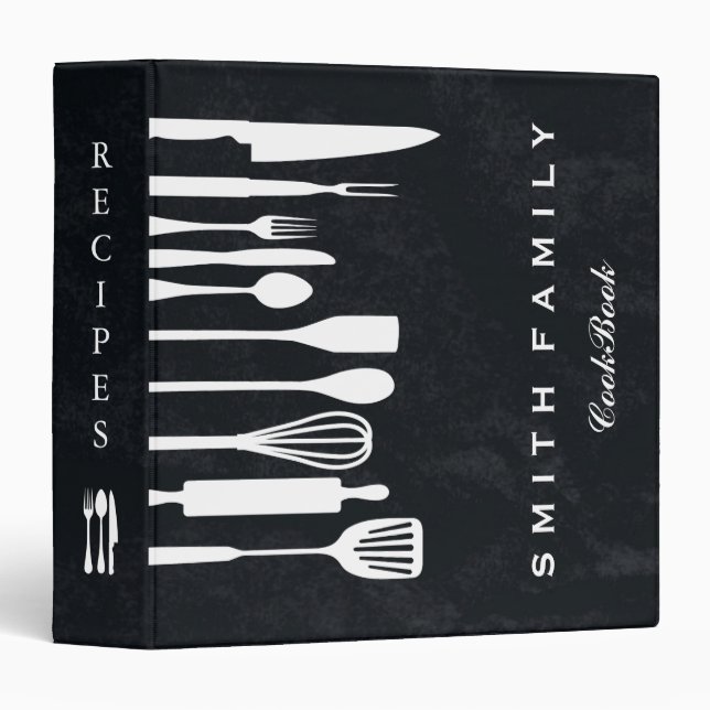 Black Chalkboard Family Recipe Cookbook Binder (Front/Spine)