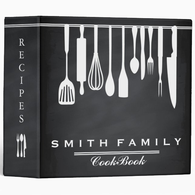 Black Chalkboard Family Recipe Cookbook Binder (Front/Spine)