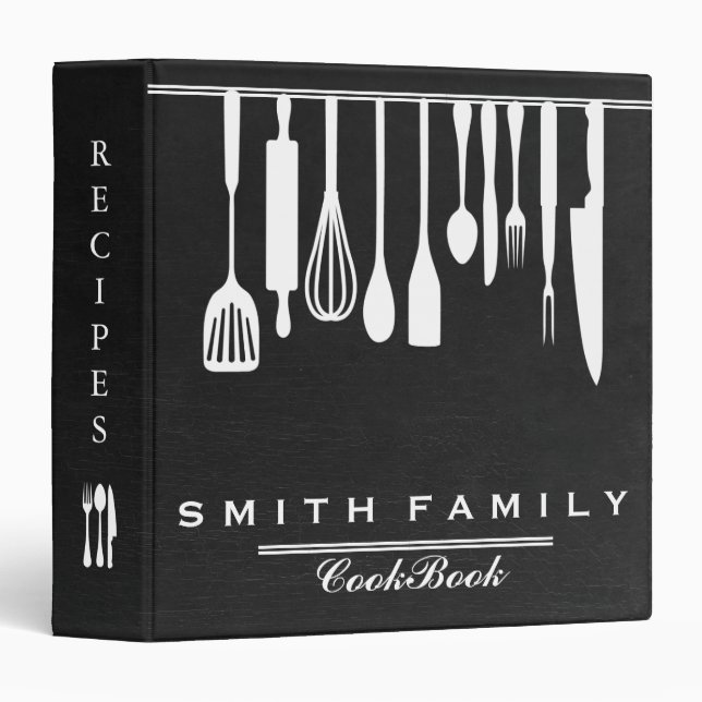 Black Chalkboard Family Recipe Cookbook Binder (Front/Spine)