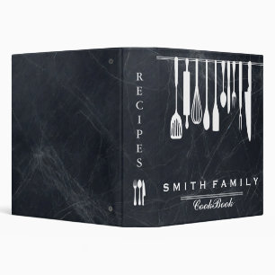 Black Chalkboard Family Recipe Utensils Cookbook Binder