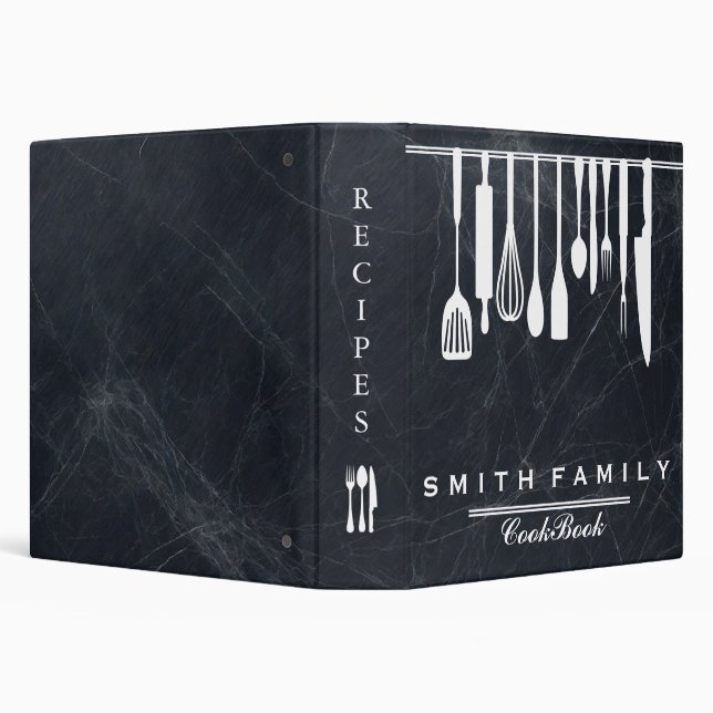 Black Chalkboard Family Recipe Utensils Cookbook Binder (Background)
