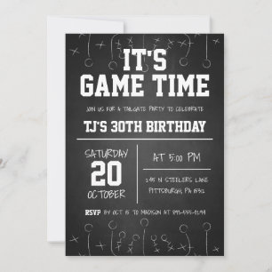 Black Chalkboard Football Sports Birthday Invitation