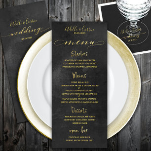 Black Chalkboard & Gold Calligraphy Wedding Menu