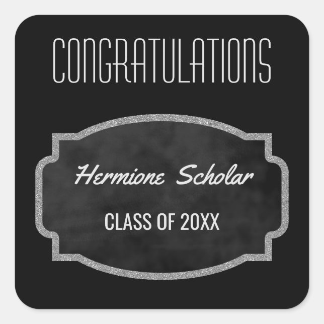 Black Chalkboard Graduation Party Favour | Class o Square Sticker (Front)