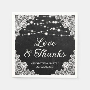 Black Chalkboard Lace Love and Thanks Wedding Napkin