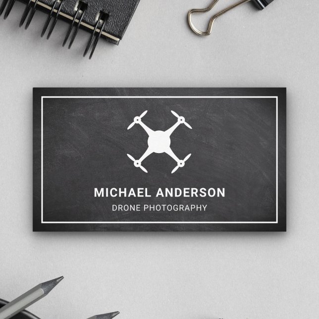 Black Chalkboard Modern Drone Photography Business Card (Creator Uploaded)