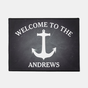 Black Chalkboard Modern Welcome Personalized Doormat
