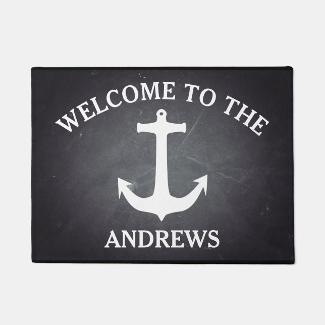 Black Chalkboard Modern Welcome Personalized Doormat (Front)