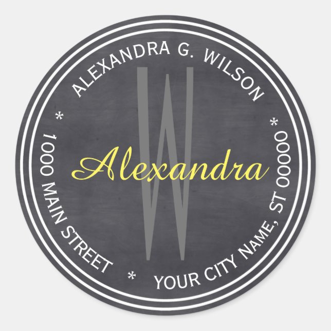 Black Chalkboard Name Monogram Addr Envelope Seal (Front)