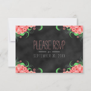 Black Chalkboard Pink Floral Elegant RSVP Cards