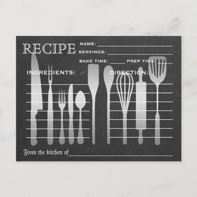 Black Chalkboard Retro Recipe Card Kitchen Tools (Front)