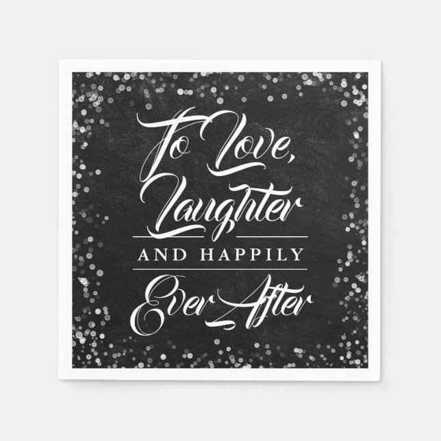 Black Chalkboard Rustic Happily Ever After Wedding Napkin (Front)