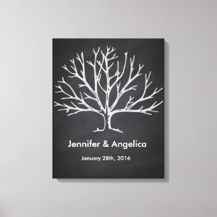 Black Chalkboard Rustic Wedding Fingerprint Tree Canvas Print