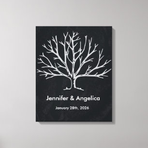 Black Chalkboard Rustic Wedding Fingerprint Tree Canvas Print