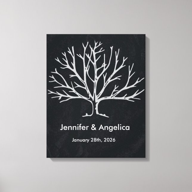 Black Chalkboard Rustic Wedding Fingerprint Tree Canvas Print (Front)