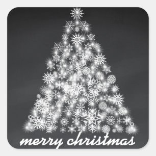 Black Chalkboard Sparkly Christmas Snowflake Tree Square Sticker