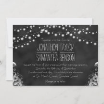 Black Chalkboard String Of Lights Wedding Invites