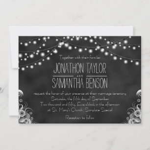Black Chalkboard String Of Lights Wedding Invites