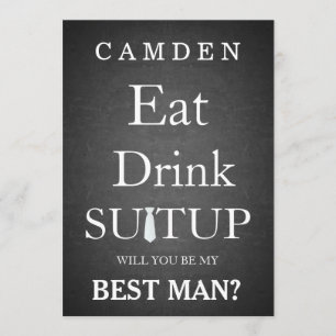 Black Chalkboard Suitup Will you be my Bestman Invitation